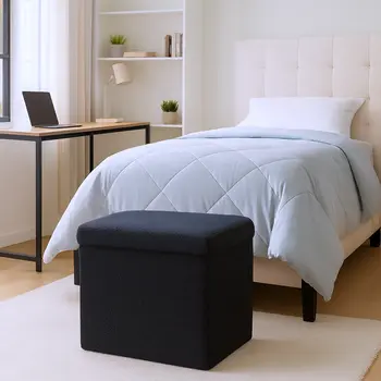 15" Black Boucle Cube Storage Ottoman