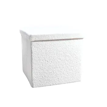 15" White Boucle Cube Storage Ottoman