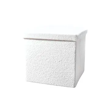 15" White Boucle Cube Storage Ottoman