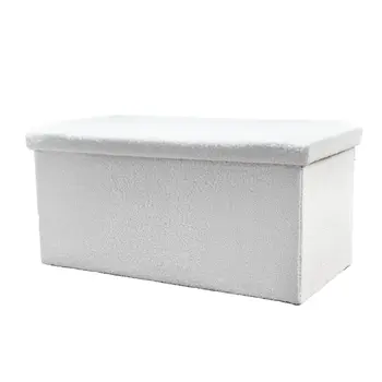 30" White Boucle Storage Ottoman