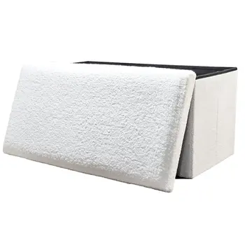 30" White Boucle Storage Ottoman