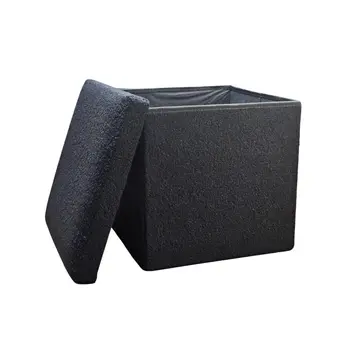 12" Black Boucle Cube Storage Ottoman