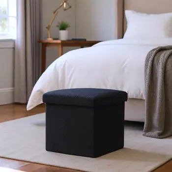 12" Black Boucle Cube Storage Ottoman