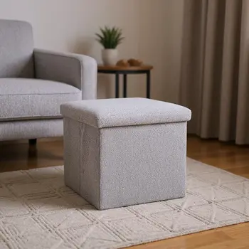 12" Gray Boucle Cube Storage Ottoman