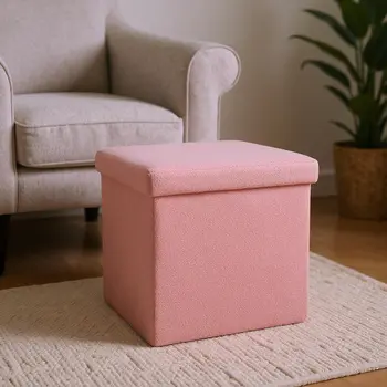 12" Pink Boucle Cube Storage Ottoman