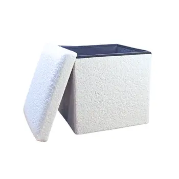 12" White Boucle Cube Storage Ottoman