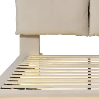 Beige Tufted Upholstered Queen Bed Frame With LED Lighting And USB