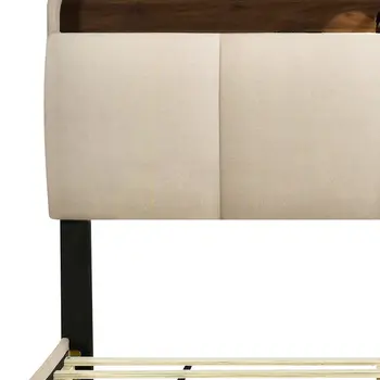 Beige Tufted Upholstered Queen Bed Frame With USB