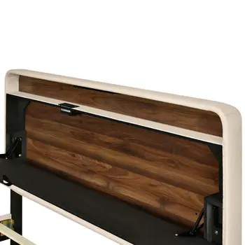Beige Tufted Upholstered Queen Bed Frame With USB