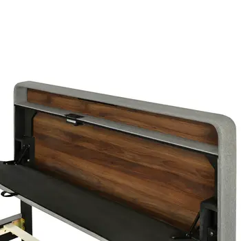 Gray Tufted Upholstered Queen Bed Frame With USB
