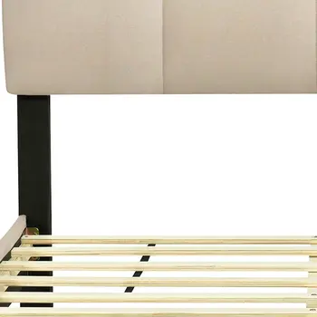 Beige Tufted Upholstered Full Bed Frame With USB