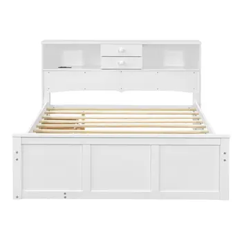 White Wood Full Bed Frame With Trundle And Drawers