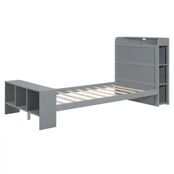 Gray Wood Twin Bed Frame With USB