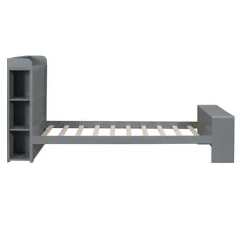 Gray Wood Twin Bed Frame With USB