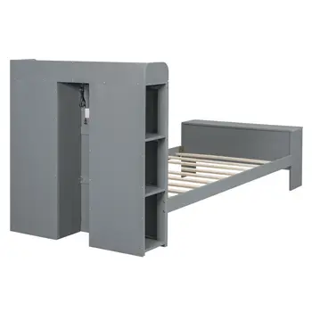 Gray Wood Twin Bed Frame With USB
