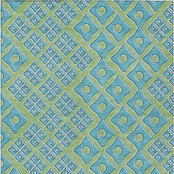 8' X 10' Artichoke Green And Aqua Geometric Washable Indoor Outdoor Area Rug