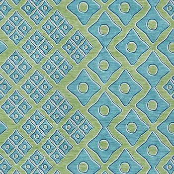 8' X 10' Artichoke Green And Aqua Geometric Washable Indoor Outdoor Area Rug