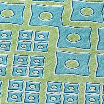 8' X 10' Artichoke Green And Aqua Geometric Washable Indoor Outdoor Area Rug