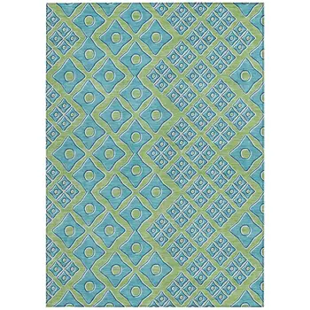10' X 14' Artichoke Green And Aqua Geometric Washable Indoor Outdoor Area Rug