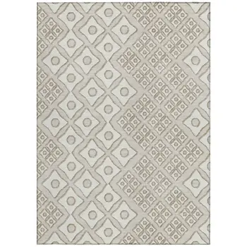3' X 5' Beige And Ivory Geometric Washable Indoor Outdoor Area Rug