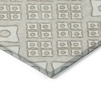 3' X 5' Beige And Ivory Geometric Washable Indoor Outdoor Area Rug