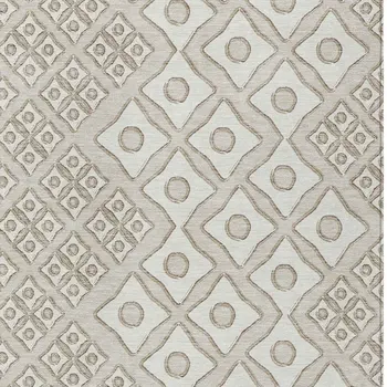 3' X 5' Beige And Ivory Geometric Washable Indoor Outdoor Area Rug