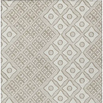 9' X 12' Beige And Ivory Geometric Washable Indoor Outdoor Area Rug