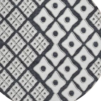 8' Black And Ivory Round Geometric Washable Indoor Outdoor Area Rug