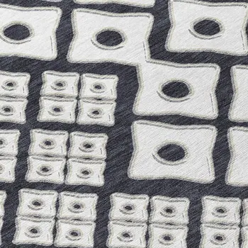 8' Black And Ivory Round Geometric Washable Indoor Outdoor Area Rug