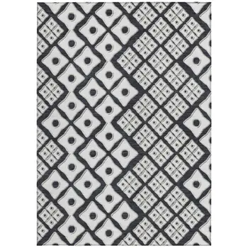 8' X 10' Black And Ivory Geometric Washable Indoor Outdoor Area Rug