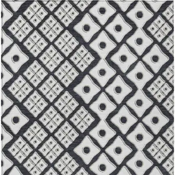 9' X 12' Black And Ivory Geometric Washable Indoor Outdoor Area Rug