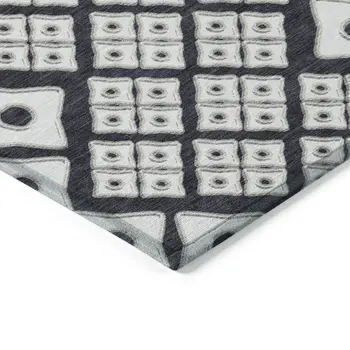 9' X 12' Black And Ivory Geometric Washable Indoor Outdoor Area Rug