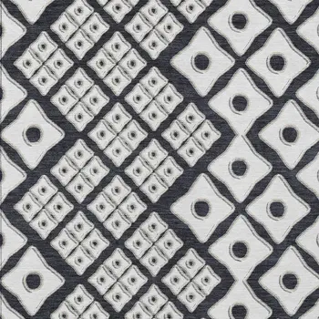 9' X 12' Black And Ivory Geometric Washable Indoor Outdoor Area Rug
