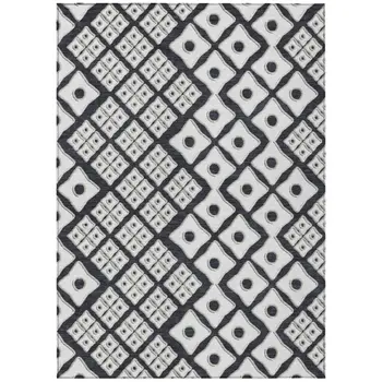 10' X 14' Black And Ivory Geometric Washable Indoor Outdoor Area Rug