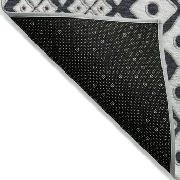 10' X 14' Black And Ivory Geometric Washable Indoor Outdoor Area Rug