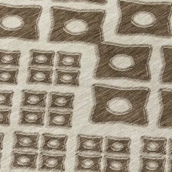 8' Brown And Beige Round Geometric Washable Indoor Outdoor Area Rug