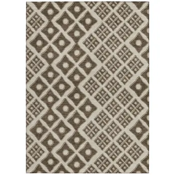 8' X 10' Brown And Beige Geometric Washable Indoor Outdoor Area Rug