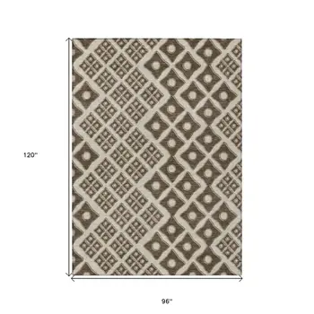 8' X 10' Brown And Beige Geometric Washable Indoor Outdoor Area Rug