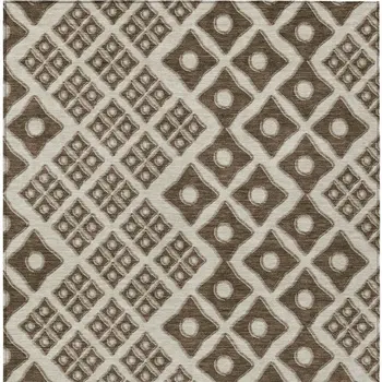 9' X 12' Brown And Beige Geometric Washable Indoor Outdoor Area Rug