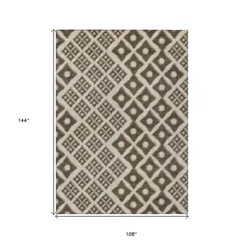 9' X 12' Brown And Beige Geometric Washable Indoor Outdoor Area Rug