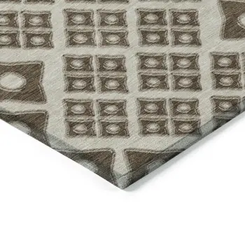 9' X 12' Brown And Beige Geometric Washable Indoor Outdoor Area Rug