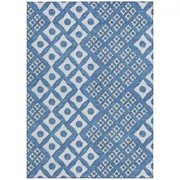 5' X 8' Denim Blue And Light Blue Geometric Washable Indoor Outdoor Area Rug