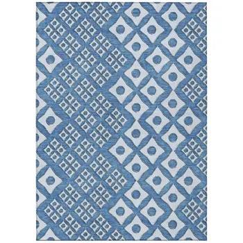 5' X 8' Denim Blue And Light Blue Geometric Washable Indoor Outdoor Area Rug