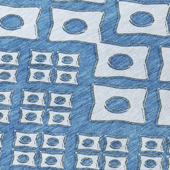 5' X 8' Denim Blue And Light Blue Geometric Washable Indoor Outdoor Area Rug