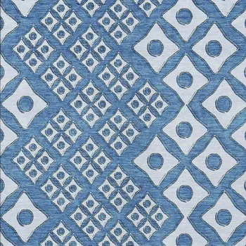 9' X 12' Denim Blue And Light Blue Geometric Washable Indoor Outdoor Area Rug