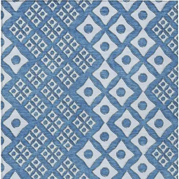 10' X 14' Denim Blue And Light Blue Geometric Washable Indoor Outdoor Area Rug