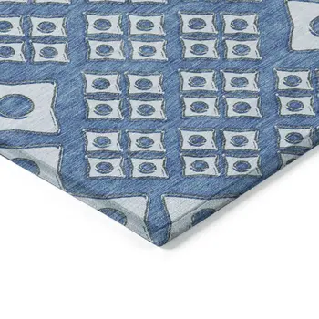 10' X 14' Denim Blue And Light Blue Geometric Washable Indoor Outdoor Area Rug