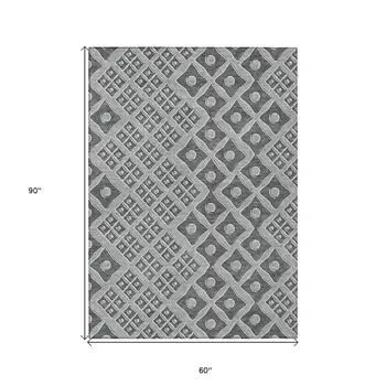 5' X 8' Gray And Light Gray Geometric Washable Indoor Outdoor Area Rug