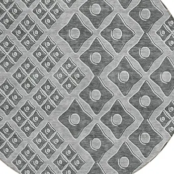 8' Gray And Light Gray Round Geometric Washable Indoor Outdoor Area Rug
