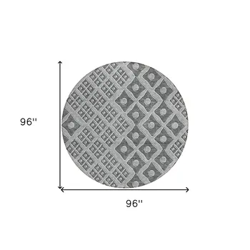 8' Gray And Light Gray Round Geometric Washable Indoor Outdoor Area Rug